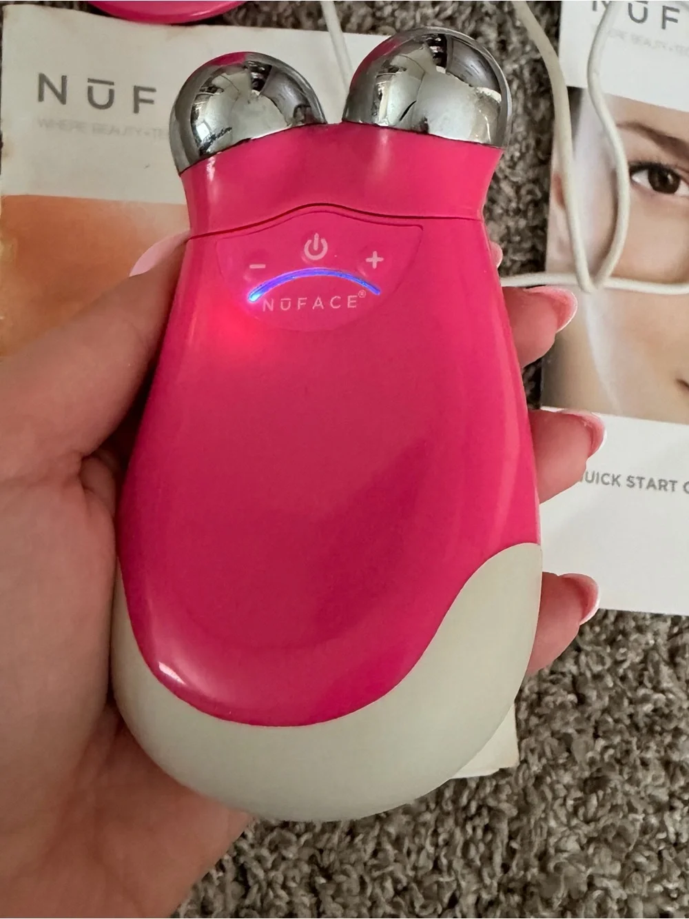 NuFACE Trinity Pink Facial Toning Device w/ Charging Stand, Adapter, Manuals
